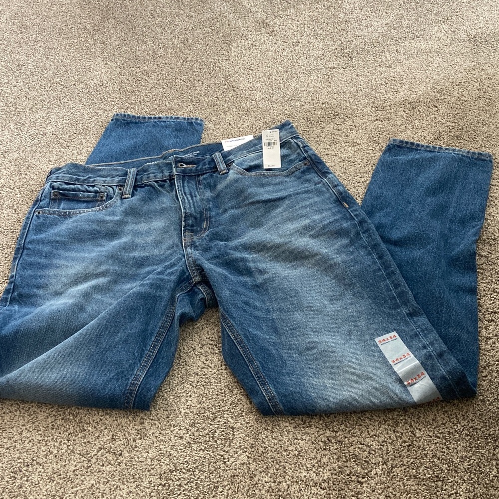 Old Navy Jeans Mens 34x34 Original Taper Blue Denim Built In Tough Mid Rise NWT